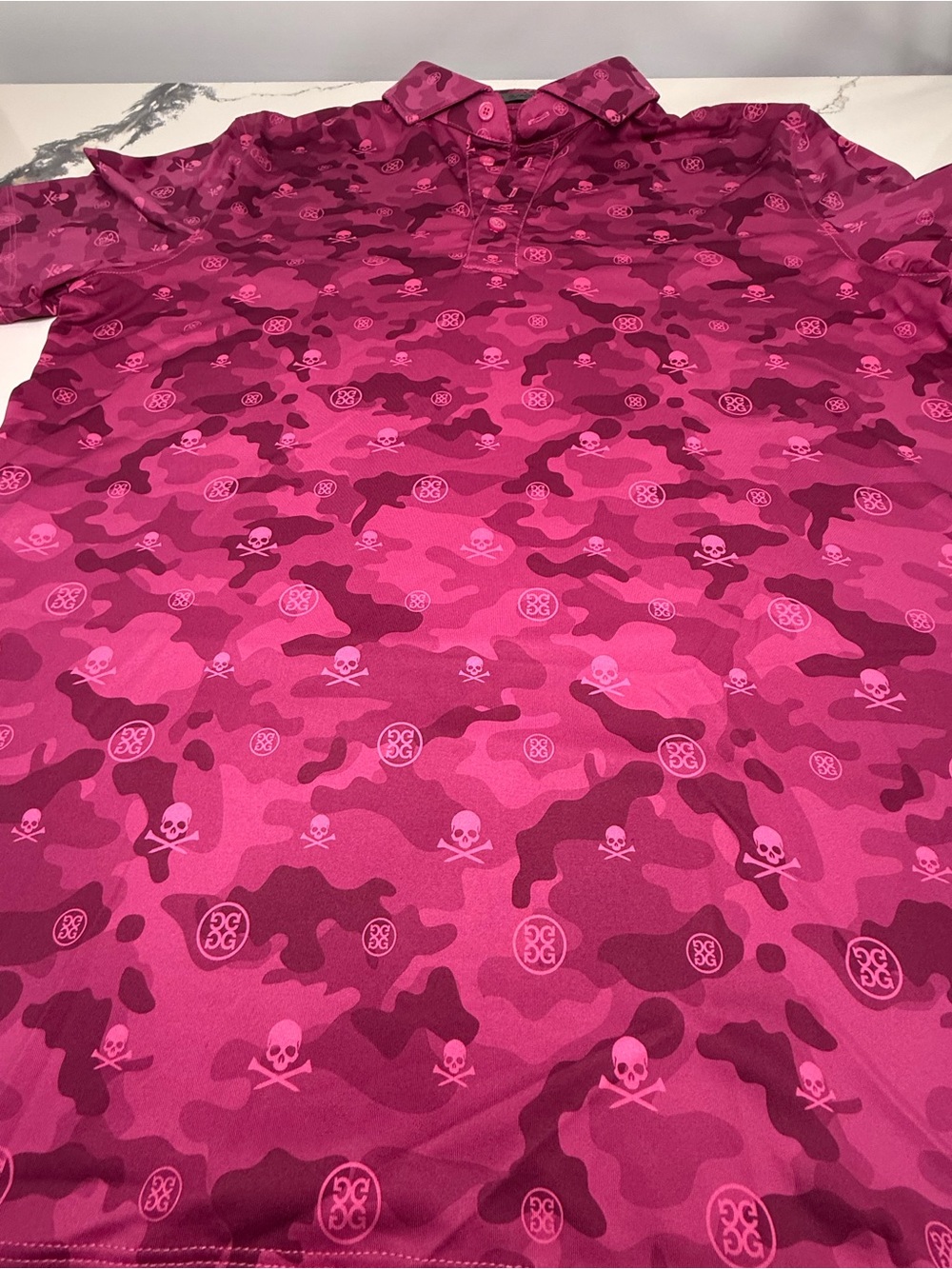 G Fore Shirt Mens Size M Purple Camo Skull AOP Golf Polo Performance Stretch - Picture 3 of 6